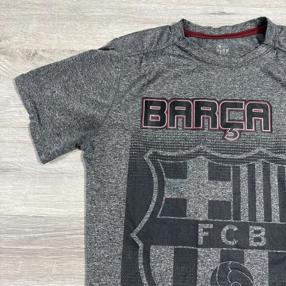 FC Barcelona Shirt Men's Gray Barca Soccer Tee Medium Short Sleeve